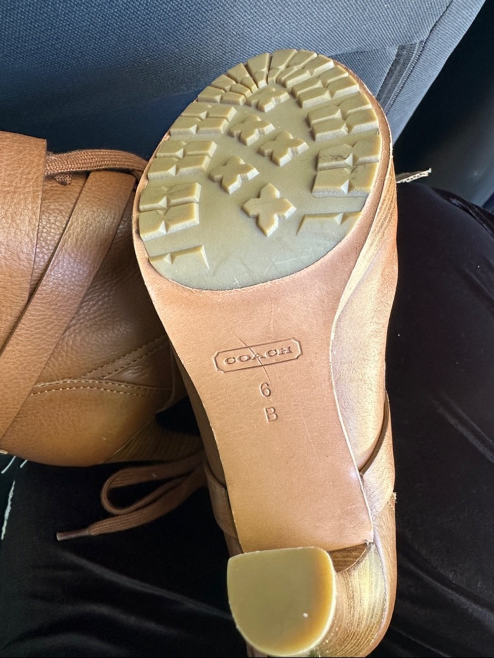 Coach Women’s Tan Leather Lace-Up High-Heel Ankle Boots with Buckle - Picture 3 of 8